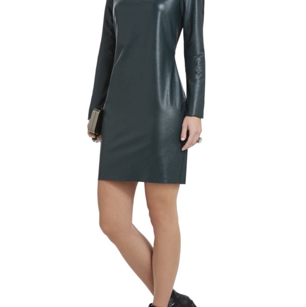 BCBGMaxazria Mesh-back Faux-Leather dress